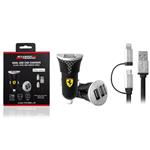 PRESA AUTO FERRARI DUAL USB CAR CHARGER & CABLE 2 IN 1 NERO