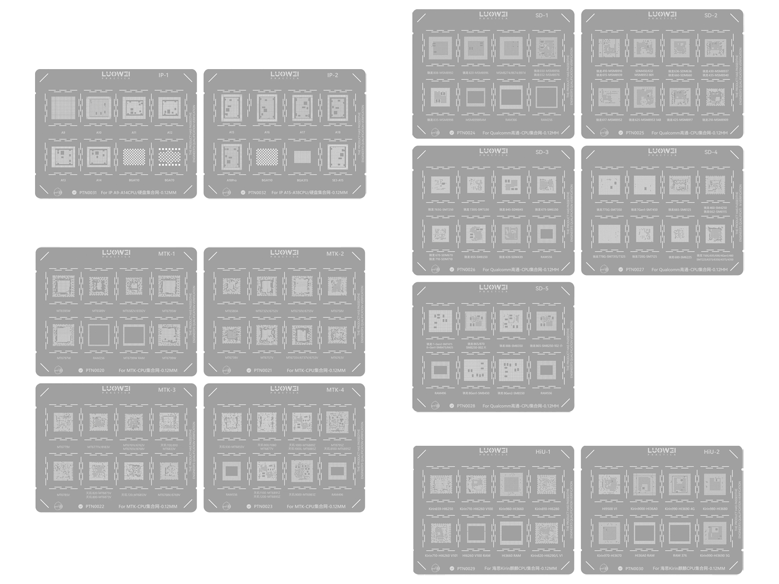 STENCIL PER REBALLING IC CHIP LUOWEI (Set 13pz)
