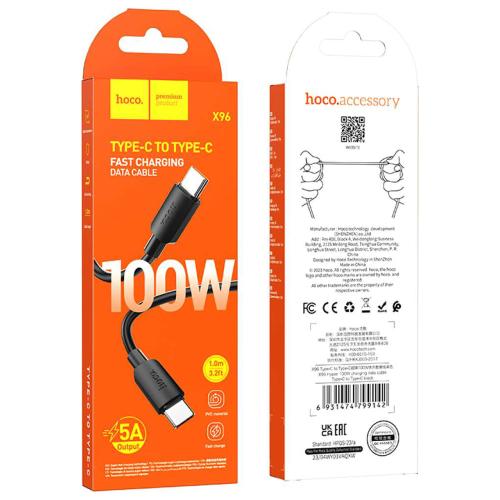 CAVO TYPE-C + TYPE-C HOCO X96 100W 5A 1M NERO - BLISTER RETAIL