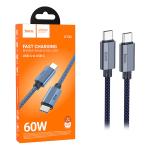 CAVO TYPE-C + TYPE-C HOCO U134 60W 3A 1.2M BLU - BLISTER RETAIL