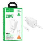 PRESA USB-C HOCO N60 20W 3A + CAVO LIGHTNING BIANCO - BLISTER RETAIL