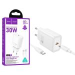 PRESA USB-C HOCO N62 30W 3A + CAVO TYPE-C BIANCO - BLISTER RETAIL