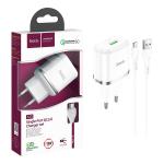 PRESA USB HOCO N3 18W + CAVO MICRO USB BIANCO - BLISTER RETAIL