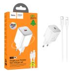 PRESA USB-C TYPE-C HOCO N40 20W 3A + CAVO LIGHTNING BIANCO - BLISTER RETAIL