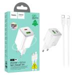 PRESA USB-A + TYPE-C HOCO N41 20W 3A CON CAVO LIGHTNING BIANCO - BLISTER RETAIL