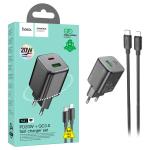 PRESA USB-A + TYPE-C HOCO N41 20W 3A CON CAVO LIGHTNING NERO - BLISTER RETAIL