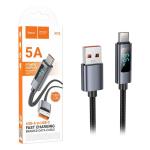 CAVO USB + TYPE-C HOCO X112 100W 5A 1M NERO CON DISPLAY - BLISTER RETAIL