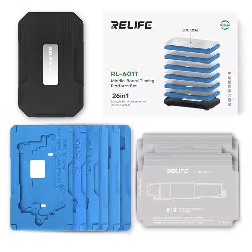 SET PIATTAFORME REBALLING PCB RELIFE RL-601T PER IPHONE SERIE X - 16 SERIES CON BASE MAGNETICA (26 in 1)