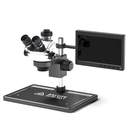 MICROSCOPIO LUOWEI LW-TR01-B3TV-DP01 TRINOCULARE 7-50X CON INTERFACCIA 0.5CTV BASE IN ALLUMINIO E MONITOR 10.2