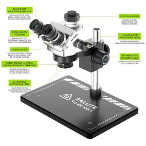 MICROSCOPIO LUOWEI LW-TR01-B3TV-DP01 TRINOCULARE 7-50X CON INTERFACCIA 0.5CTV BASE IN ALLUMINIO E MONITOR 10.2