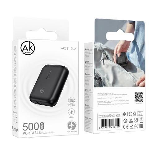 POWER BANK AURMARK 5000mAh USB-C AK081-CU2 NERO - BLISTER RETAIL