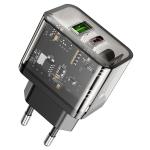 PRESA USB-A + TYPE-C HOCO N34 20W 3A TRASPARENTE/NERO - BLISTER RETAIL