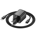 PRESA USB-A + TYPE-C HOCO N52 20W 3A CON CAVO LIGHTNING NERO - BLISTER RETAIL
