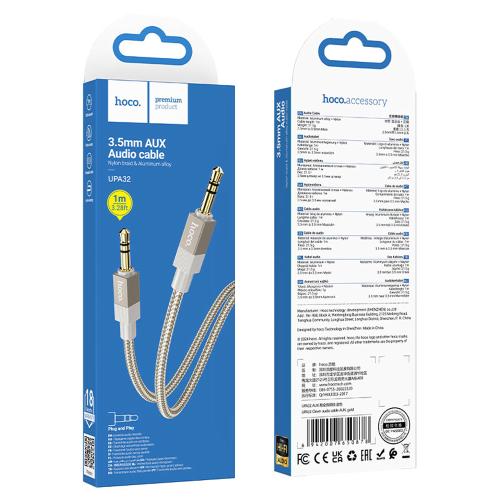 CAVO AUDIO HOCO UPA32 JACK AUX 3.5MM A AUX 3.5MM 1M GOLD - BLISTER RETAIL