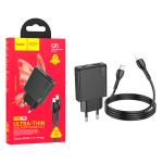 PRESA USB-A + TYPE-C HOCO N38 20W 3A CON CAVO LIGHTNING NERO - BLISTER RETAIL
