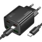 PRESA USB-A*2 +  TYPE-C*2 HOCO N56 30W 3A NERO CON CAVO TYPE-C - BLISTER RETAIL