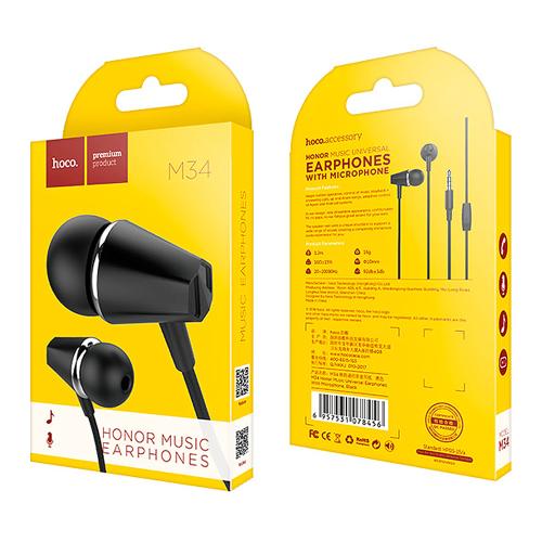 CUFFIE AURICOLARI HOCO M34 HONOR MUSIC 3.5MM NERO - BLISTER RETAIL 
