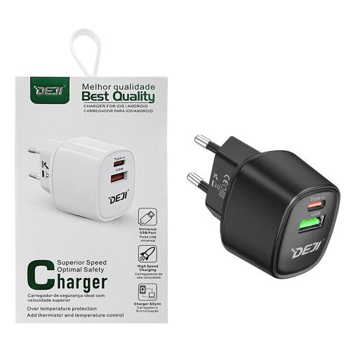 PRESA USB + TYPE-C DEJI 20W DUAL TYPE-A + TYPE-C NERO