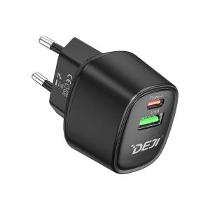 PRESA USB + TYPE-C DEJI 20W DUAL TYPE-A + TYPE-C NERO