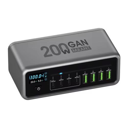 CARICABATTERIE DA BANCO MAANT MT-P200 CON 8 PORTE GaN 200W TECH SILVER