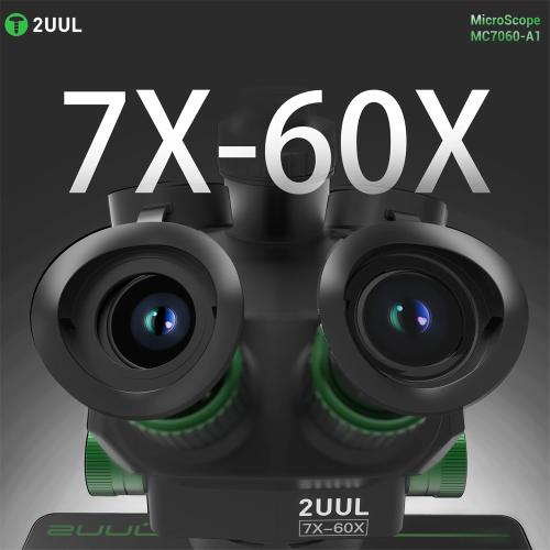 MICROSCOPIO 2UUL MC7060-A1 TRINOCULARE 7-60X CON INTERFACCIA 0.5CTV E BASE IN ALLUMINIO