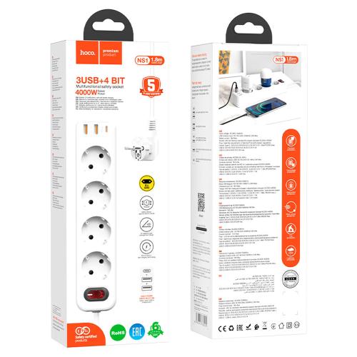 MULTIPRESA CIABATTA ELETTRICA HOCO NS1 BIANCO