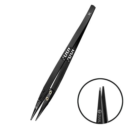 PINZA IN ACCIAIO 2UUL TW32 BLACK-K PUNTA PIATTA IN CERAMICA