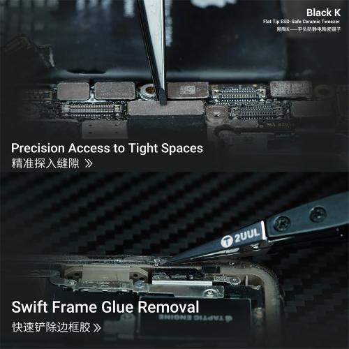 PINZA IN ACCIAIO 2UUL TW32 BLACK-K PUNTA PIATTA IN CERAMICA