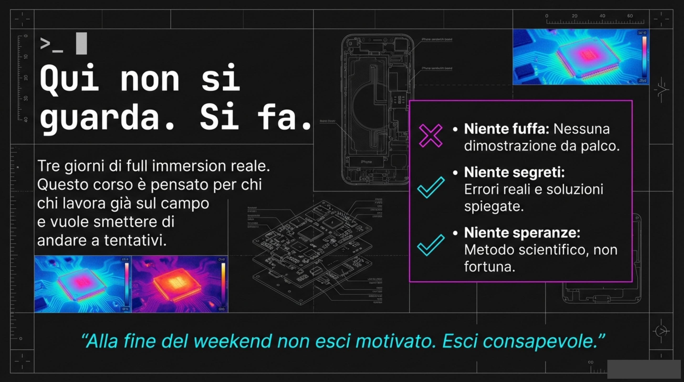 Slide: Qui non si guarda. Si fa. Full immersion reale