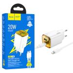 PRESA USB-A + TYPE-C HOCO N52 20W 3A CON CAVO LIGHTNING BIANCO - BLISTER RETAIL