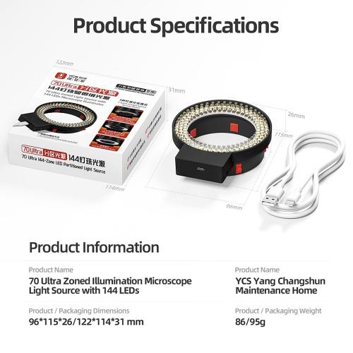 LAMPADA PER MICROSCOPIO YCS 70 ULTRA 144 LED CON ILLUMINAZIONE A ZONE