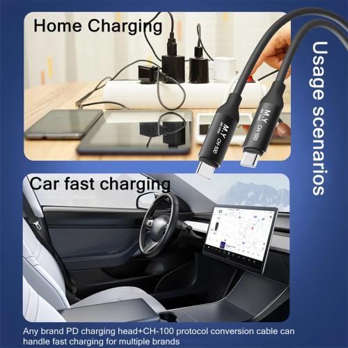 CAVO TYPE-C + TYPE-C M.Y CH-100 CONVERSIONE PROTOCOLLO RICARICA RAPIDA 100W 1.2M NERO 