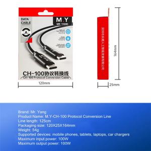 CAVO TYPE-C + TYPE-C M.Y CH-100 CONVERSIONE PROTOCOLLO RICARICA RAPIDA 100W 1.2M NERO 