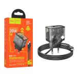 PRESA USB-A + TYPE-C HOCO N34 20W 3A TRASPARENTE/NERO CON CAVO TYPE-C - BLISTER RETAIL