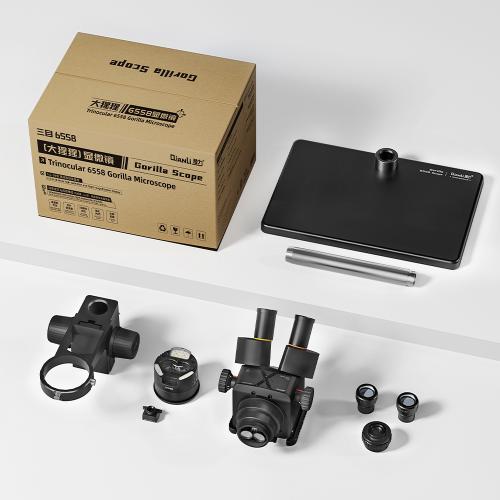 MICROSCOPIO QIANLI GORILLA 6558 TRINOCULARE 6.5-58X CON LENTE BARLOW 0.7X E TERMOCAMERA X256 - NERO (2025 EDITION)