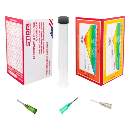 FLUSSANTE STIRRI V2-TF 10g PER SALDATURA AD ARIA CALDA A MEDIA TEMPERATURA da 180 a 350°C  (AMBER TUBE) CON KIT EROGAZIONE