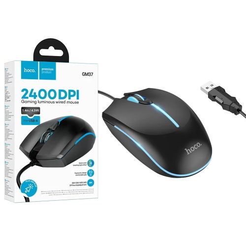 MOUSE HOCO GM37 USB-A 2400 DPI NERO - BLISTER RETAIL