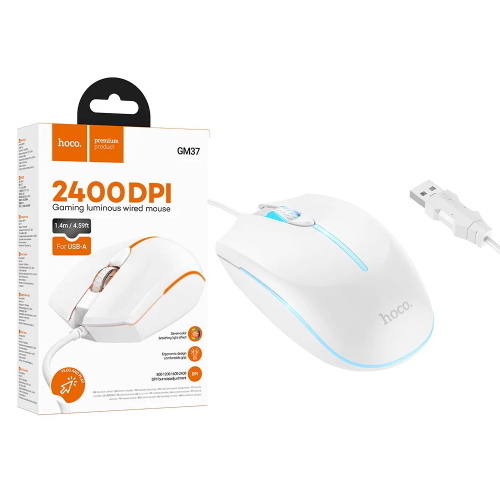 MOUSE HOCO GM37 USB-A 2400 DPI BIANCO - BLISTER RETAIL
