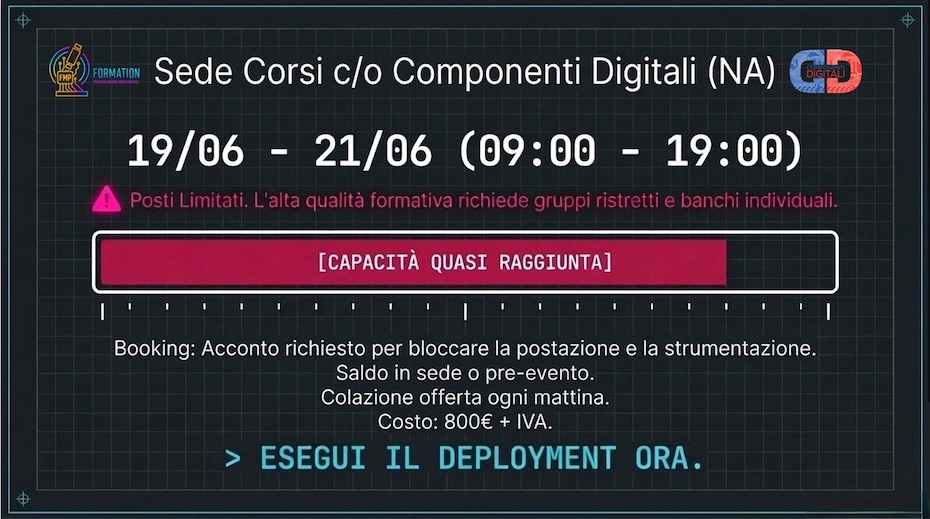 Slide sede corsi Componenti Digitali e dettagli organizzativi